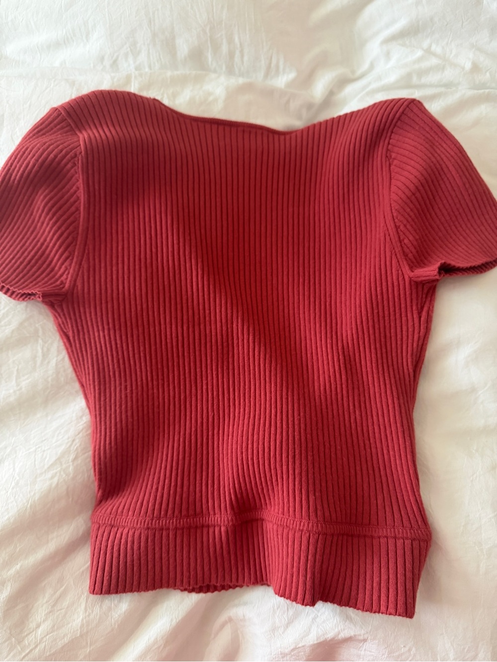 Aritzia Wilfred Pink Ribbed Wrap Tie-Front Top Stretch Short Sleeve Womens Med - Picture 6 of 7